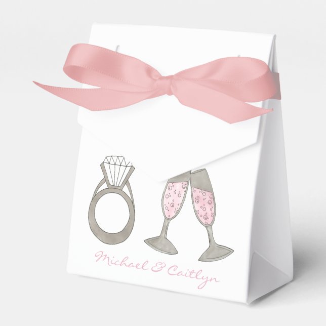 Pink Champagne Personalised Wedding Diamond Ring Favour Box (Front Side)