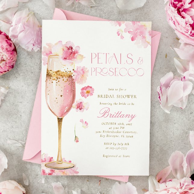 Pink Champagne Petals Bridal Shower Invitation (Creator Uploaded)