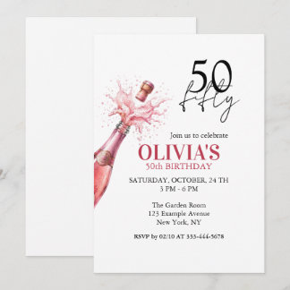 Pink Champagne Pop 50th Birthday Party Invite