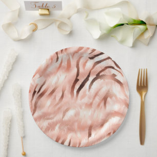 Pink Champagne Rose Glam Zebra Paper Plate