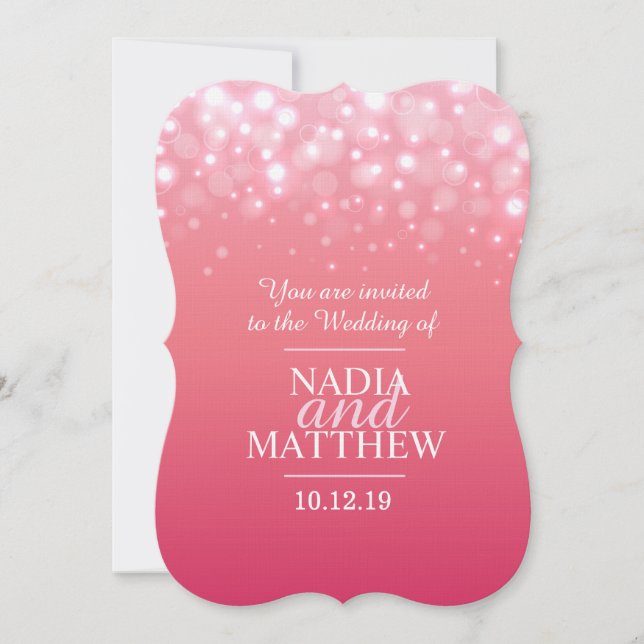 Pink champagne sparkle bubbles wedding invite (Front)