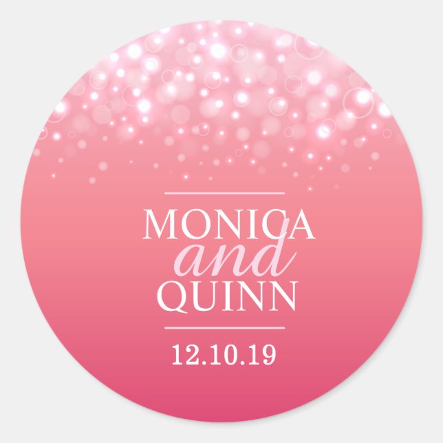 Pink champagne sparkle bubbles wedding sticker (Front)