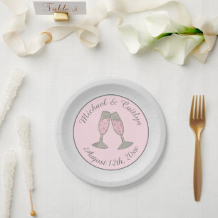 Pink Champagne Toast Cheers Wedding Bridal Shower Paper Plate