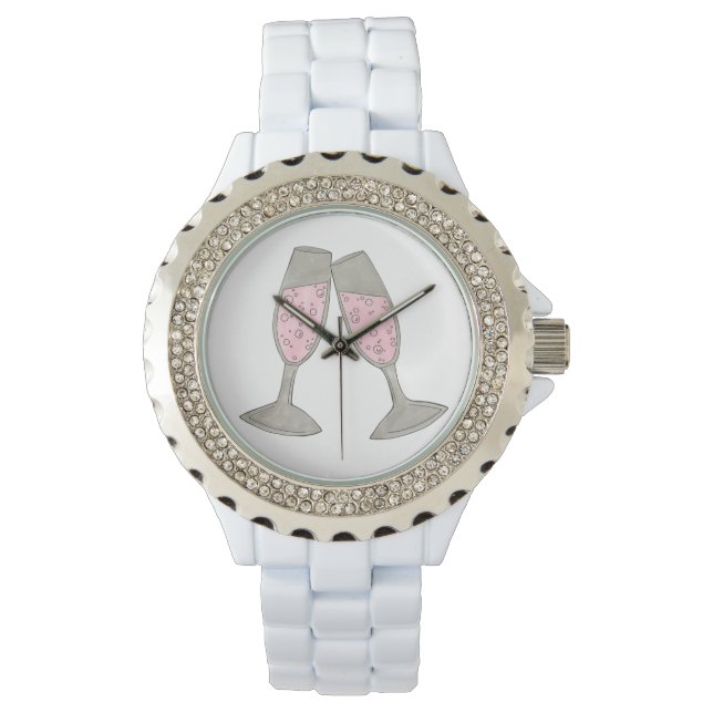 Pink Champagne Toast Cheers Wedding Bride Watch (Front)