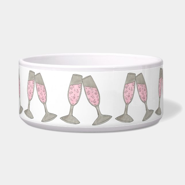 Pink Champagne Toast Glass Bubbly Pet Bowl (Right)