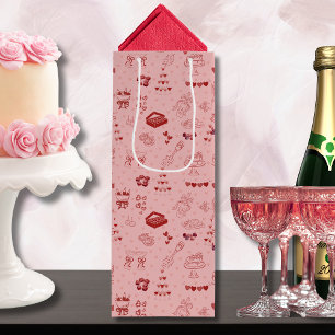 Pink Champagne Tower Galentine Doodle Pattern Wine Gift Bag