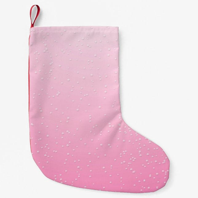 Pink Champagne with Tiny Bubbles Background Art Small Christmas Stocking (Front)