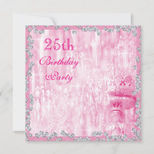 Pink Chandelier & Diamonds 25th Birthday Invitation
