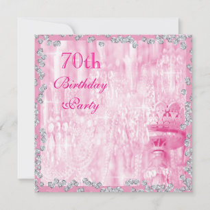 Pink Chandelier & Diamonds 70th Birthday Invitation