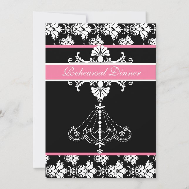 Pink Chandelier Rehearsal Dinner Card (Front)