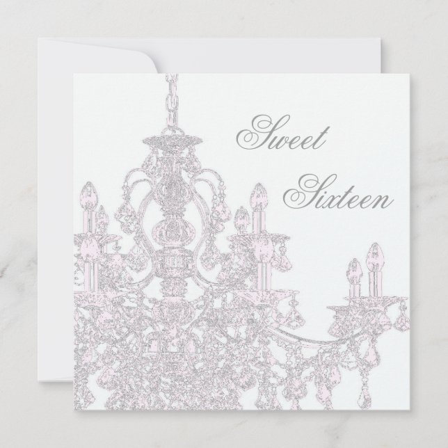 Pink Chandelier Sweet 16 Birthday Party Invitation (Front)
