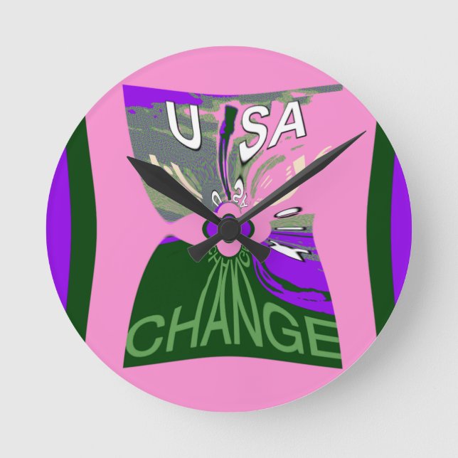 Pink Change  Hillary USA We Are Stronger Together. Round Clock (Front)