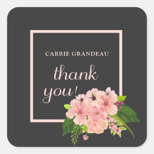 Pink & Charcoal Floral Graduation Thank You Square Sticker