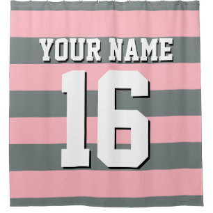 Pink Charcoal Sports Jersey Preppy Stripe Shower Curtain