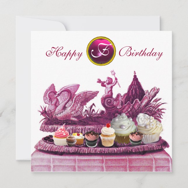 PINK CHARIOT OF SWANS AND CUPCAKES BIRTHDAY PARTY INVITATION (Front)