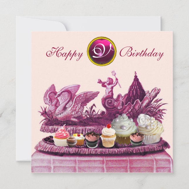 PINK CHARIOT OF SWANS AND CUPCAKES BIRTHDAY PARTY INVITATION (Front)