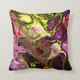 Pink, chartreuse, purple abstract tie dye marble cushion