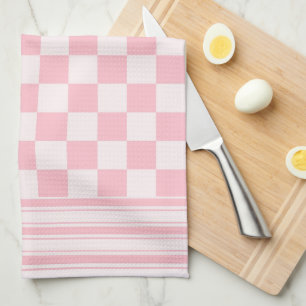 Pink Check And Stripes Tea Towel