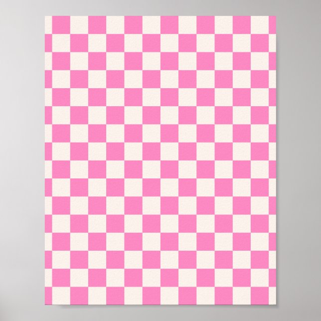 Pink Check, Chequerboard Pattern, Chequered Poster (Front)