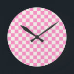 Pink Check, Chequerboard Pattern, Chequered Round Clock<br><div class="desc">Chequered Pattern – pink and cream white chequerboard.</div>