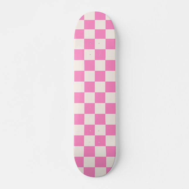 Pink Check, Chequerboard Pattern, Chequered Skateboard (Front)