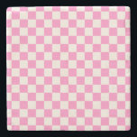 Pink Check, Chequerboard Pattern, Chequered Stone Coaster<br><div class="desc">Chequered Pattern – pink and cream white chequerboard.</div>
