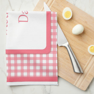 Pink Check Floral Mothers Day Tea Towel