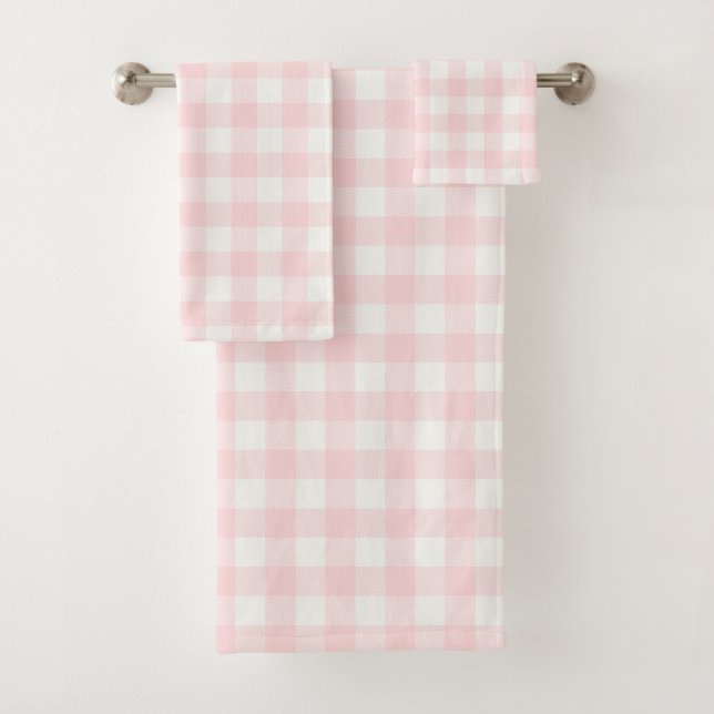Pink Check Gingham Pattern Bath Towel Set (Insitu)