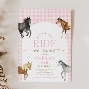 Pink Check Horse Birthday Invitation