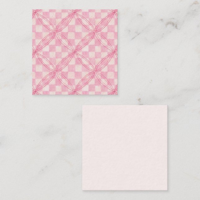PINK CHECK QUILT 2.5x2.5 Blank Flat Card (Front/Back)