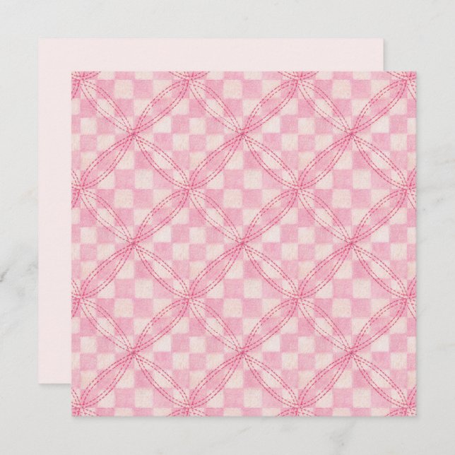 PINK CHECK QUILT 5.25" Square Flat Card II (Front/Back)