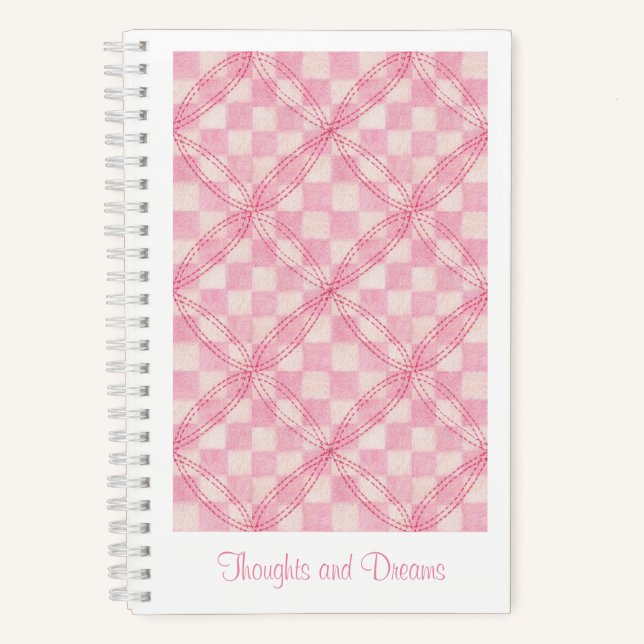 PINK CHECK QUILT 5.5x8.5 Spiral Notebook + Text (Front)