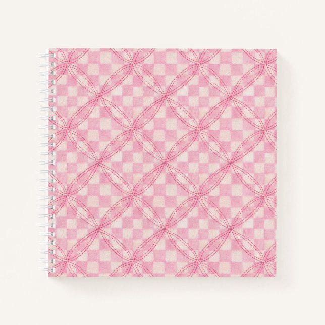 PINK CHECK QUILT 8.5x8.5 Spiral Notebook  (Front)