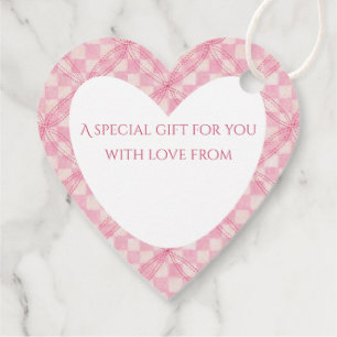 PINK CHECK QUILT Heart Gift Tags / White