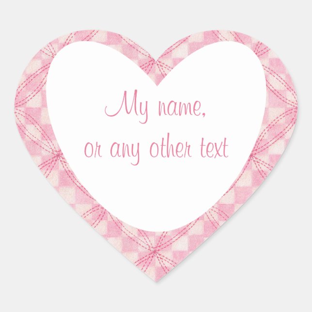 PINK CHECK QUILT Heart Matte Stickers  (Front)
