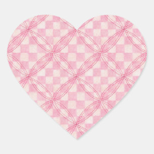 PINK CHECK QUILT Heart Stickers