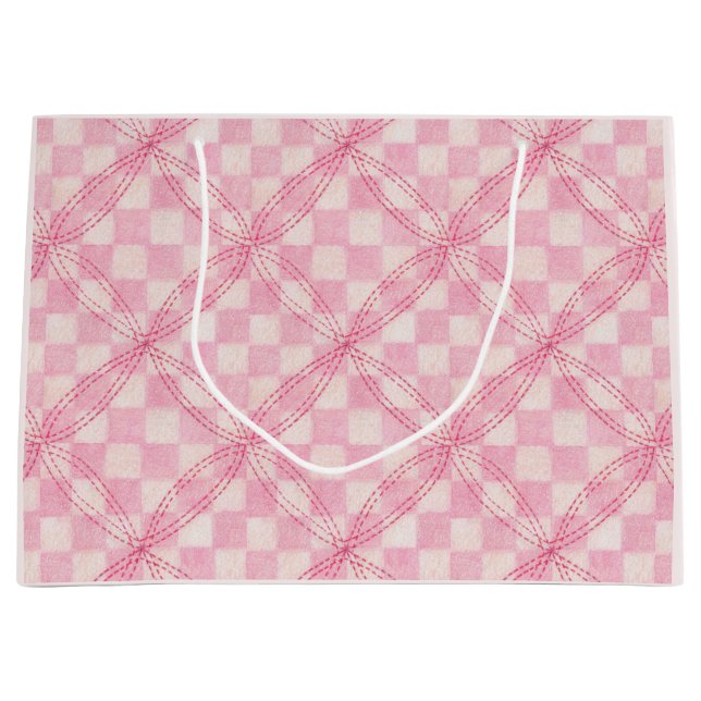 PINK CHECK QUILT Large Gift Bag / Blush (Front)