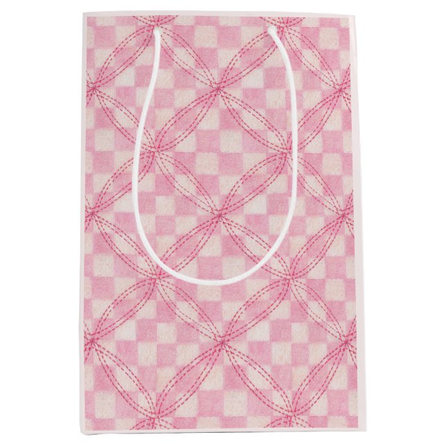 PINK CHECK QUILT Medium Gift Bag / Blush (Front)