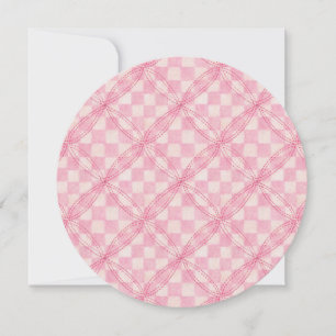 PINK CHECK QUILT Round Flat Greeting Card
