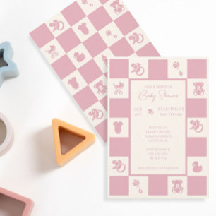 Pink Checked Baby Shower Invitation