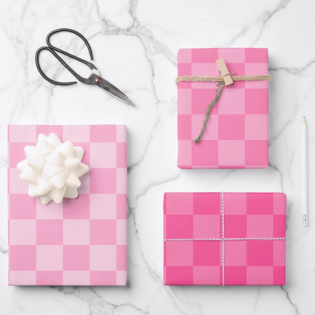 Pink Checked Pattern Wrapping Paper Sheet (Front)
