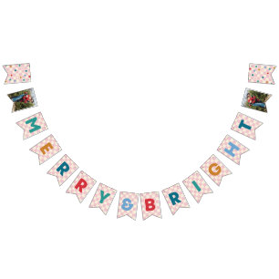 Pink Checkerboard Merry & Bright Bunting Banner