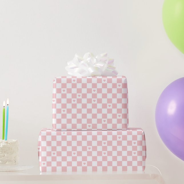 Pink Checkered Pattern Background Wrapping Paper (Party Gifts)