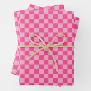 Pink Checkered Print Wrapping Paper Sheet