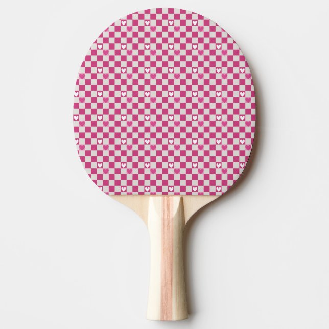 Pink Checkers & Hearts Ping Pong Paddle (Front)