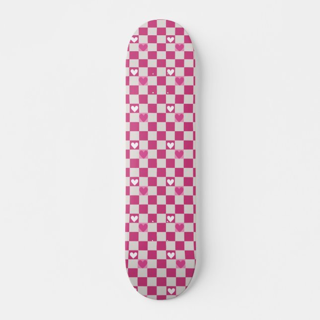 Pink Checkers & Hearts Skateboard (Front)