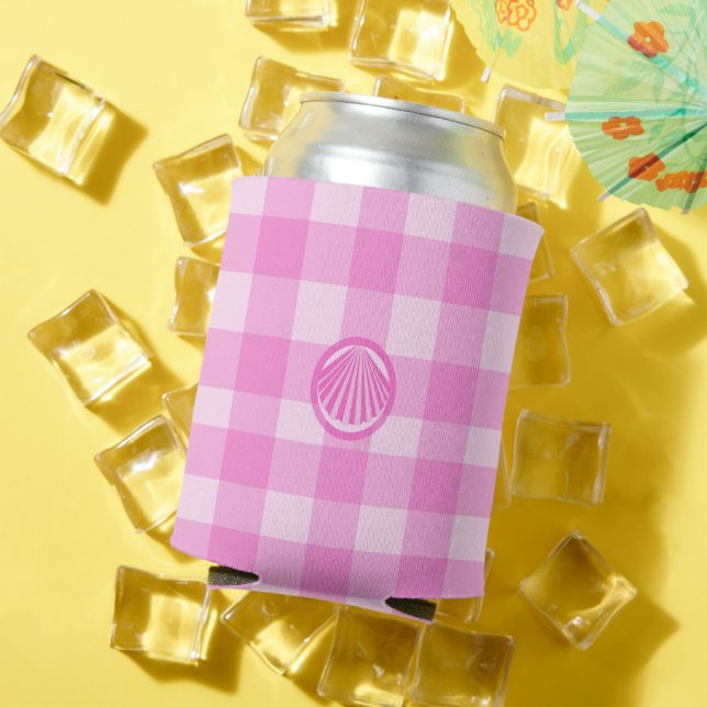 Pink Checkers with Sea Shell- Can Cooler (In Situ Summer)