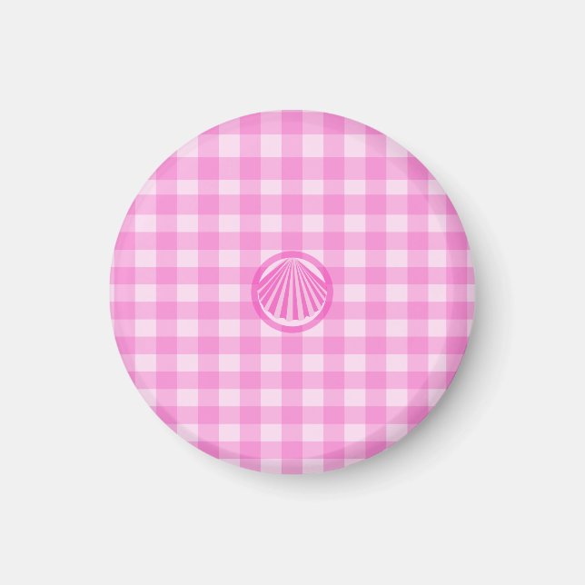 Pink Checkers with Sea Shell Magnet (Front)
