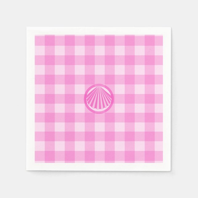 Pink Checkers with Sea Shell- Napkin (Front)