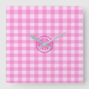 Pink Checkers with Sea Shell- Square Wall Clock
